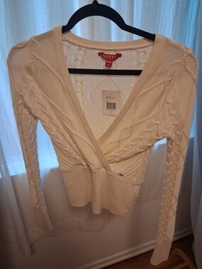 Guess Cream Cable Knit Wrap Cardigan